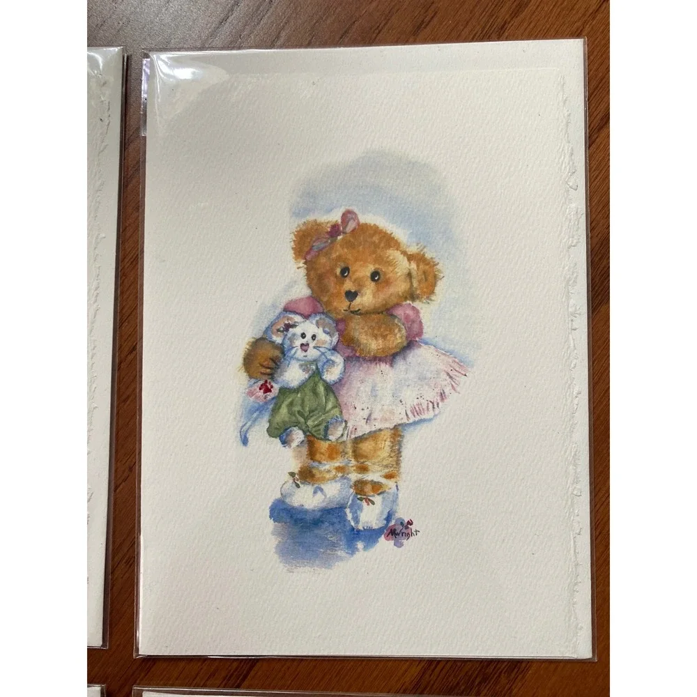 Watercolor Teddy Bear Greeting Cards Mary Rosalie Wright Set of 4 Whimsical Art